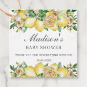 Chic Citroen Bloemige Groene Baby Shower Bedankje Bedankjes Labels (Voorkant)