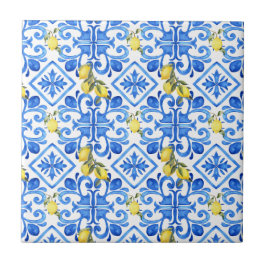 Chic Citroenblauwe Mediterrane Gordijn Tegeltje