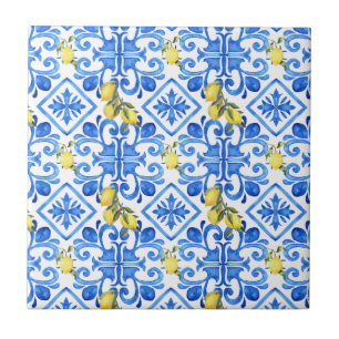 Chic Citroenblauwe Mediterrane Gordijn Tegeltje