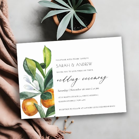 Chic Citrus Oranje Botanical Boho Wedding Invite Bedankkaart