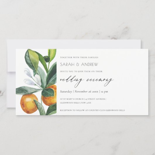 Chic Citrus Oranje Botanical Boho Wedding Invite Bedankkaart (Voorkant)