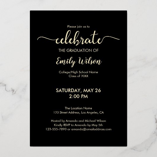 Chic Class Of 2025 Afstuderen Zwart-Goud Folie Uitnodiging (Achterkant)