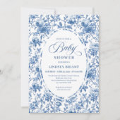 Chic Classic Blue Toile de Jouy Floral Baby Shower Kaart (Voorkant)