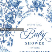 Chic Classic Blue Toile de Jouy Floral Baby Shower Kaart
