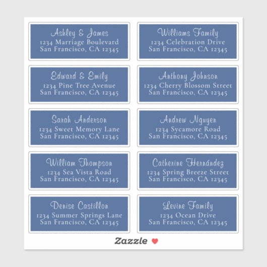 Chic Classic Blue Wedding Guest Adresetiketten Sticker (Vel)