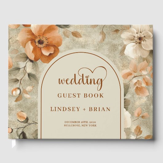 Chic Classic Boho Rusty Beige Olive Floral Wedding Gastenboek (Voorkant)