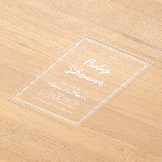 Chic Classic Calligraphy Script Baby shower Acryl Uitnodigingen (Laagn)