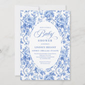 Chic Classic French Toile de Jouy Navy Baby Shower Kaart (Voorkant)