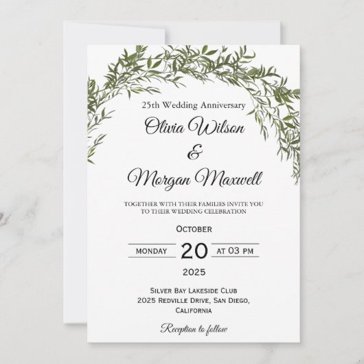 Chic Classic Greenery Wedding Jubileum Kaart (Voorkant)