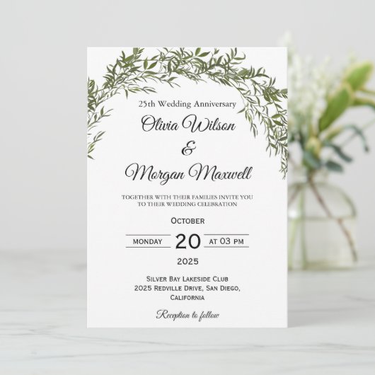 Chic Classic Greenery Wedding Jubileum Kaart (Staand voorkant)