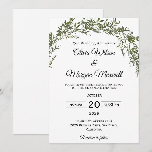 Chic Classic Greenery Wedding Jubileum Kaart (Voorkant / Achterkant)