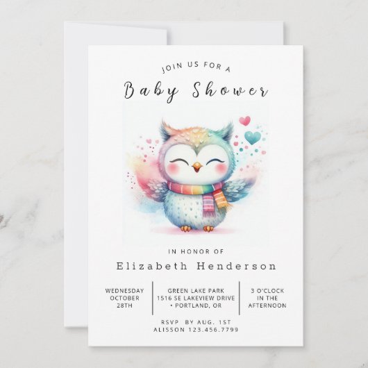 Chic Classic Owl Baby shower Kaart (Voorkant)