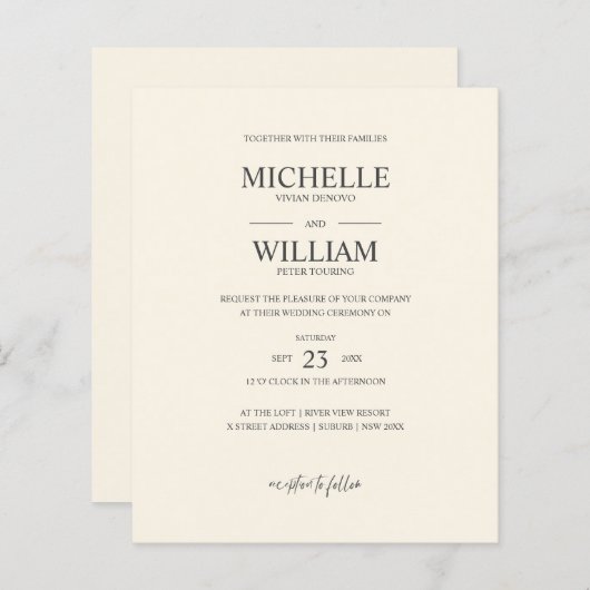 Chic Classic Plain Beige Elegant Budget Wedding (Voorkant / Achterkant)