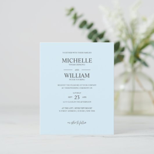 Chic Classic Plain Blue Elegant Budget Weddenschap (Staand voorkant)