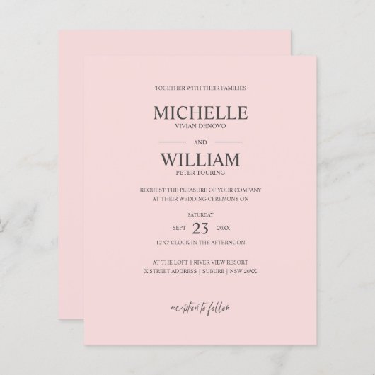 Chic Classic Plain Pink Elegant Budget Weddenschap (Voorkant / Achterkant)