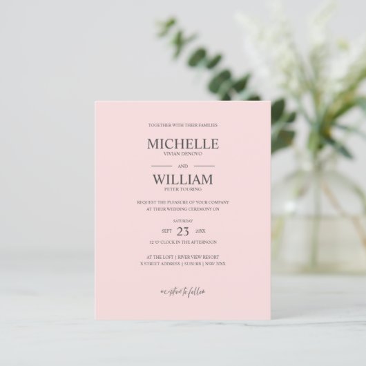 Chic Classic Plain Pink Elegant Budget Weddenschap (Staand voorkant)