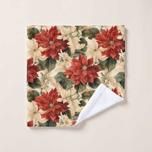 Chic Classic Red and White Poinsettias Christmas Bad Handdoek (Wasdoekje)