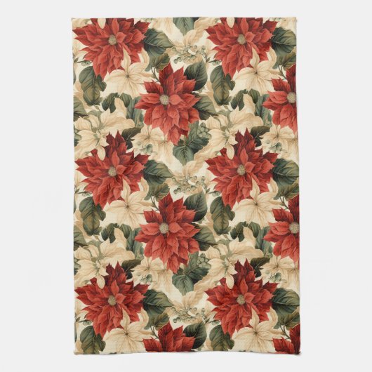 Chic Classic Red and White Poinsettias Christmas  Theedoek (Verticaal)