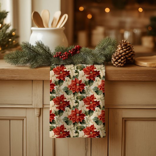 Chic Classic Red and White Poinsettias Christmas  Theedoek