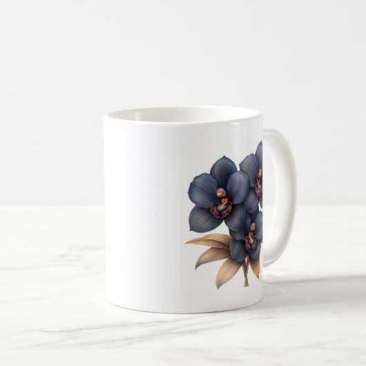 Chic classic zwarte orchidee koffie mok (Voorkant rechts)