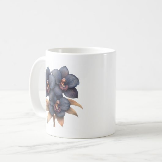 Chic classic zwarte orchidee koffie mok (Voorkant links)