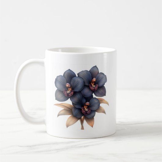 Chic classic zwarte orchidee koffie mok (Links)