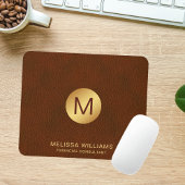 Chic Classy Faux Bruin Leer & Gouden Initialen Muismat