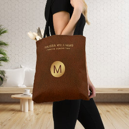 Chic Classy Faux Bruin Leer & Gouden Initialen Tote Bag