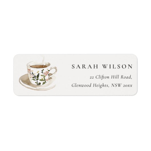 Chic Classy Floral Tea Cup Address Tea Party  Etiket (Voorkant)
