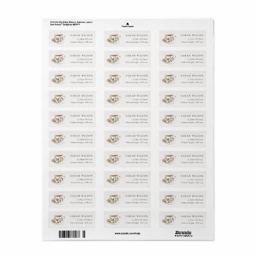 Chic Classy Floral Tea Cup Address Tea Party  Etiket (Full Sheet)