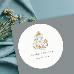 Chic Classy Minimal Gold Ganesh Indiase bruiloft Ronde Sticker