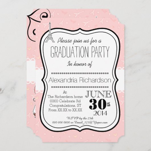 Chic classy Paris eiffel tower Graduparty Kaart (Voorkant / Achterkant)