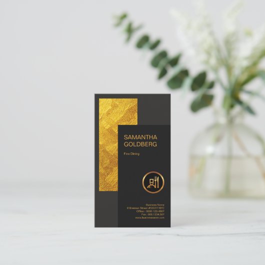 Chic Classy Retro Faux Gold Leaf Fine Dining Visitekaartje (Staand voorkant)