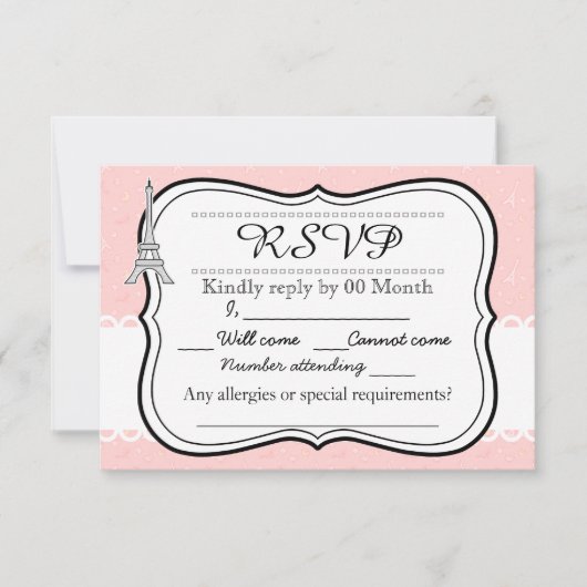 Chic classy roze Paris Eiffeltoren RSVP Kaartje (Voorkant)