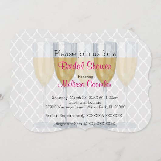 Chic Classy wijnglas bruids douche uitnodiging (Voorkant / Achterkant)