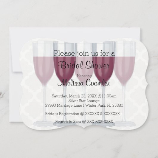 Chic Classy Wine Glass Bridal Shower Kaart (Voorkant)