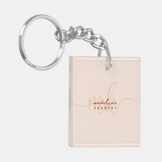 Chic Clay en Beige Modern Monogram Sleutelhanger (Voorkant Links)