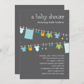 Chic Clothesline Baby shower Invitation (Boy) Kaart (Voorkant / Achterkant)