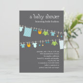 Chic Clothesline Baby shower Invitation (Boy) Kaart (Staand voorkant)