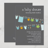 Chic Clothesline Baby shower Invitation (Boy) Kaart (Voorkant / Achterkant)