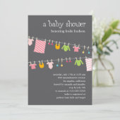 Chic Clothesline Baby shower Invitation (Meisje) Kaart (Staand voorkant)