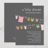 Chic Clothesline Baby shower Invitation (Meisje) Kaart (Voorkant / Achterkant)