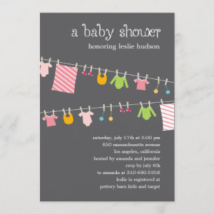 Chic Clothesline Baby shower Invitation (Meisje) Kaart