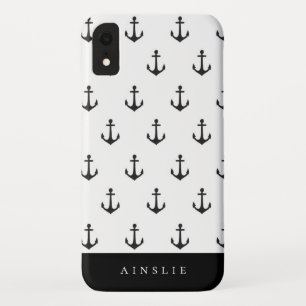 Chic Coastal Black Anchor Pattern Case-Mate iPhone Case