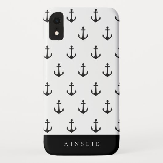 Chic Coastal Black Anchor Pattern Case-Mate iPhone Case (Achterkant)