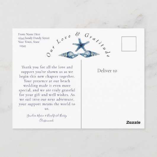 Chic Coastal foto bruiloft Dank u Briefkaart (Achterkant)
