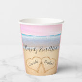 Chic Coastal Licht Roze Strand Trouwen 2 Hart Papieren Bekers (Achterkant)