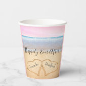 Chic Coastal Licht Roze Strand Trouwen 2 Hart Papieren Bekers (Voorkant)