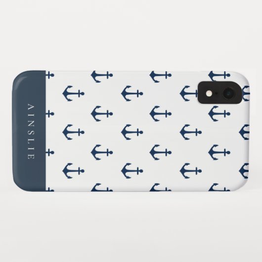 Chic Coastal Navy Anchor Pattern Case-Mate iPhone Case (Achterkant (horizontaal))