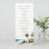 Chic Coastal Palm Beach Seascape Wedding Programme Kaart (Staand voorkant)